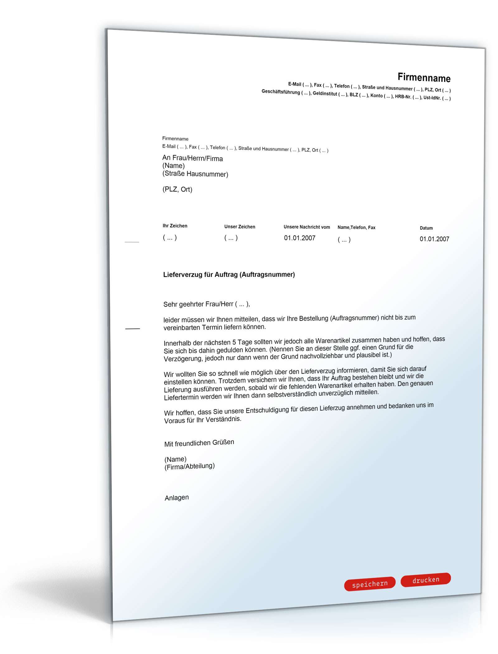 Entschuldigung bei Lieferverzug - Muster-Brief zum Download