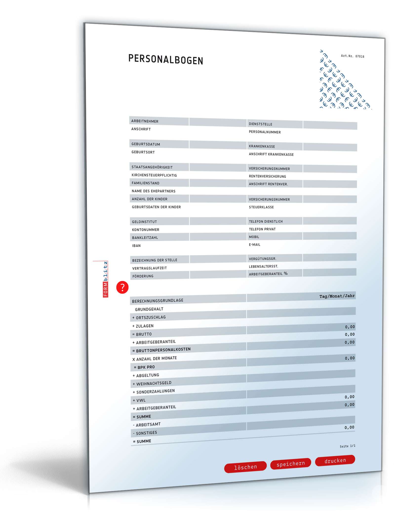 Personalbogen - Formular Zum Download