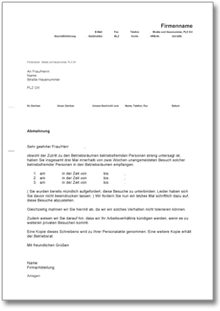 Abmahnung wegen Besuchs betriebsfremder Personen Dokument zum Download